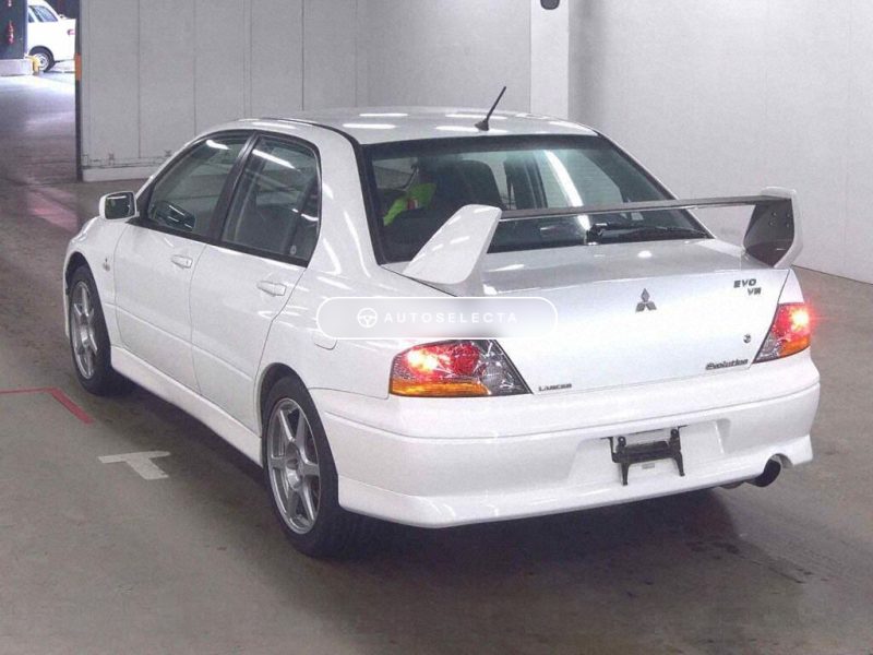 Mitsubishi Lancer Evolution VIII GSR rear view white sedan