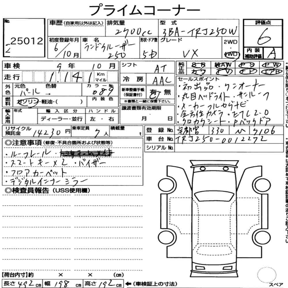 Toyota Land Cruiser 250 VX Auction Sheet